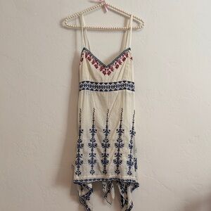 Linen Fairy Asymmetrical Vintage embroidered small Dress lace